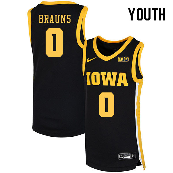 Youth #0 Even Brauns Iowa Hawkeyes College Basketball Jerseys Stitched Sale-Black